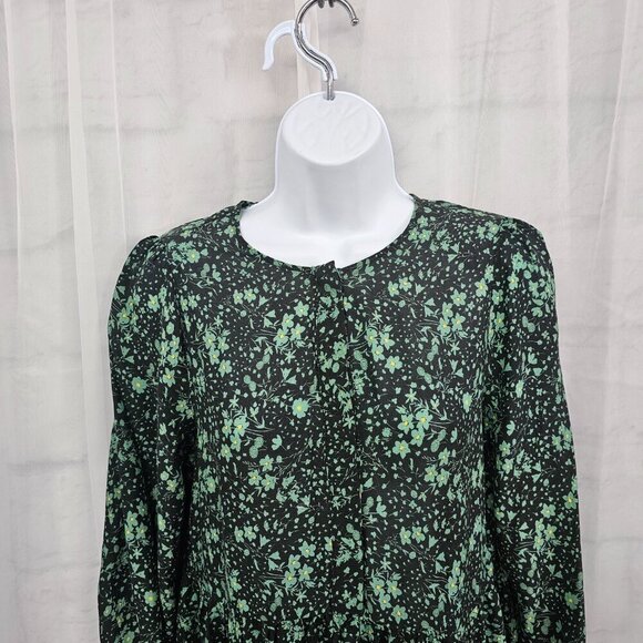 Zara Green Black Floral Peasant Dress Boho Midi S - Picture 2 of 9
